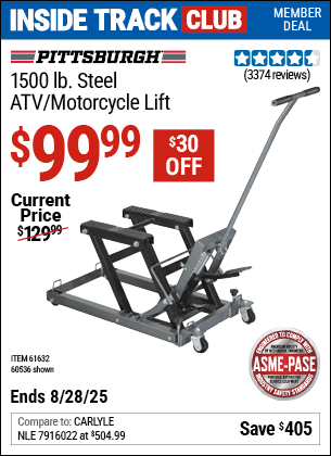 Harbor Freight Coupons, HF Coupons, 20% off - 1500 Lb. Capacity Atv/motorcycle Lift