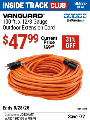 Harbor Freight Coupons, HF Coupons, 20% off - Vanguard 100 Ft. X 12 Gauge Indoor/outdoor Extension Cord