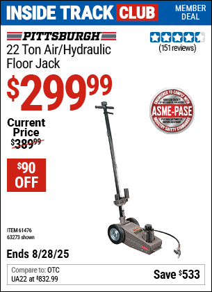 Harbor Freight Coupons, HF Coupons, 20% off - 22 ton Air/Hydraulic Floor Jack