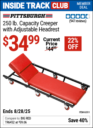 Harbor Freight Coupons, HF Coupons, 20% off - Heavy Duty Creeper With Adjustable Headrest