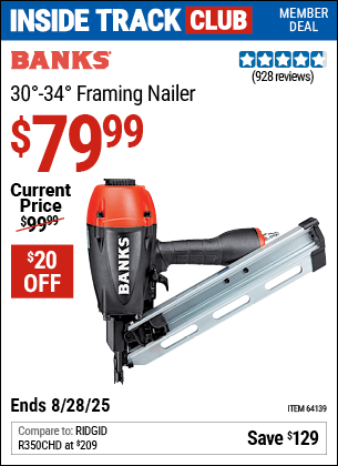 Harbor Freight Coupons, HF Coupons, 20% off - Banks 30'-34' Framing Nailer