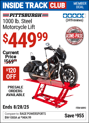 Harbor Freight Coupons, HF Coupons, 20% off - 1000 Lb. Capacity Motorcycle Lift