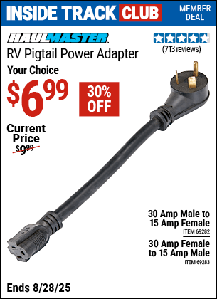 Harbor Freight Coupons, HF Coupons, 20% off - HAUL-MASTER 30 Amp Female to 15 Amp Male RV Pigtail Power Adapter for $7.99