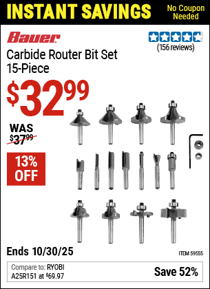 Harbor Freight Coupons, HF Coupons, 20% off - BAUER Carbide Router Bit Set 