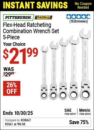 Harbor Freight Coupons, HF Coupons, 20% off - 5 Piece Flex-head Combo Wrench Sets
