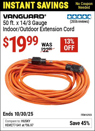 Harbor Freight Coupons, HF Coupons, 20% off - 50 Ft. X 14 Gauge Outdoor Extension Cord
