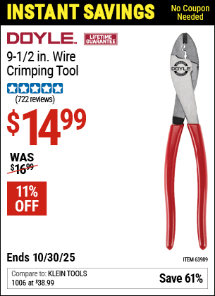 Harbor Freight Coupons, HF Coupons, 20% off - DOYLE 9-1/2 in. Wire Crimping Tool for $13.99