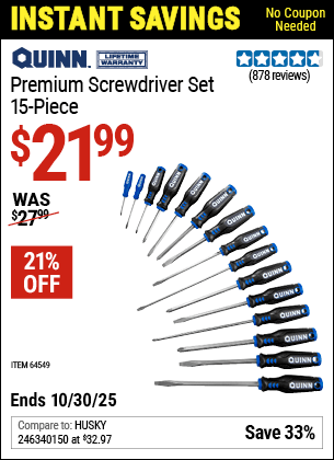 Harbor Freight Coupons, HF Coupons, 20% off - Quinn 15 Piece Screwdriver Set