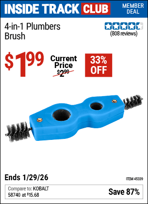Harbor Freight Coupons, HF Coupons, 20% off - 4-in-1 Plumber's Brush