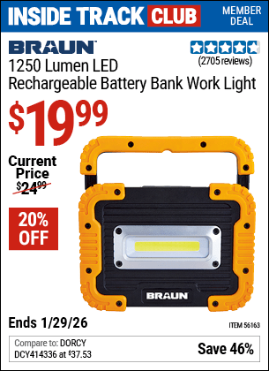 Harbor Freight Coupons, HF Coupons, 20% off - 1250 Lumen Rechargeable Work Light Battery Bank