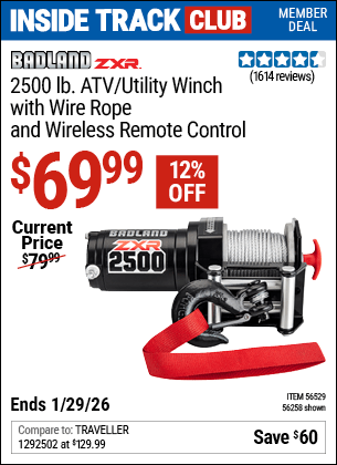 Harbor Freight Coupons, HF Coupons, 20% off - BADLAND 2500 Lb. ATV/Utility Electric Winch With Wireless Remote Control for $79.99