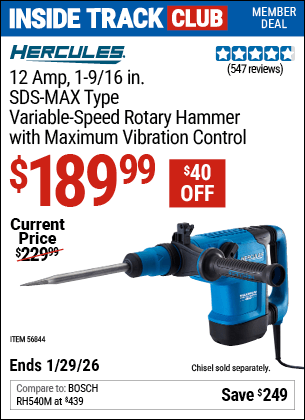 Harbor Freight Coupons, HF Coupons, 20% off - 12 Amp 1-9/16 in.  SDS Max-Type Variable Speed Rotary Hammer
