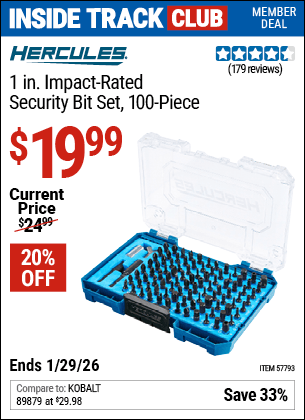 Harbor Freight Coupons, HF Coupons, 20% off - HERCULES 1 in. Impact-Rated Security Bit Set, 100-Piece for $15.99
