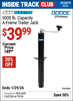 Harbor Freight Coupons, HF Coupons, 20% off - HAUL-MASTER 5000 lb. Capacity A-Frame Trailer Jack for $39.99