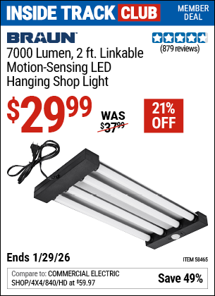 Harbor Freight Coupons, HF Coupons, 20% off - 7000 Lumen 2 Ft. Linkable LED Hanging Shop Light with Motion Sensor
