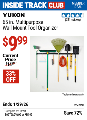 Harbor Freight Coupons, HF Coupons, 20% off - YUKON 65 in. Multi-Purpose Wall Mount Tool Organizer for $9.99