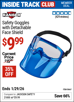 Harbor Freight Coupons, HF Coupons, 20% off - RANGER Detachable Goggle Face Shield for $11.99