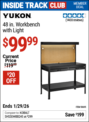 Harbor Freight Coupons, HF Coupons, 20% off - YUKON 48 in. Workbench with Light 