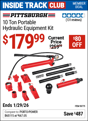 Harbor Freight Coupons, HF Coupons, 20% off - PITTSBURGH 10 Ton Portable Hydraulic Equipment Kit 