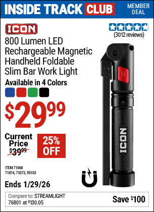 Harbor Freight Coupons, HF Coupons, 20% off - ICON 800 Lumen Rechargeable Slim Bar LED Light for $24.99