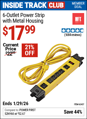Harbor Freight Coupons, HF Coupons, 20% off - 6 Outlet Heavy Duty Power Strip With Metal Housing