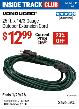 Harbor Freight Coupons, HF Coupons, 20% off - 25 Ft. X 14 Gauge Green Outdoor Extension Cord