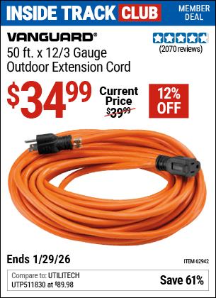 Harbor Freight Coupons, HF Coupons, 20% off - 12 Gauge X 50 Ft. Outdoor Extension Cord