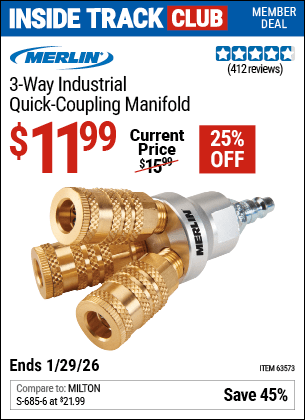 Harbor Freight Coupons, HF Coupons, 20% off - 3-way Industrial Quick Coupling Manifold