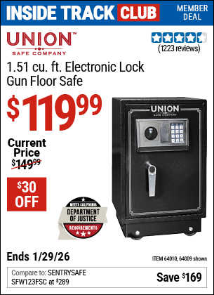 Harbor Freight Coupons, HF Coupons, 20% off - UNION SAFE COMPANY 1.51 cu. ft. Electronic Lock Gun Floor Safe for $94.99