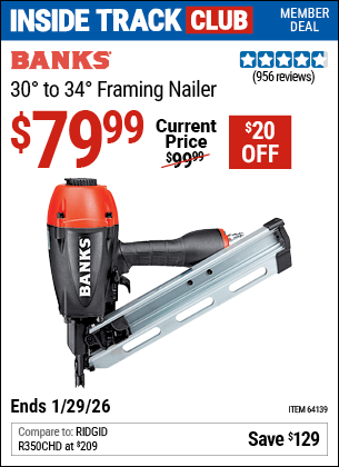 Harbor Freight Coupons, HF Coupons, 20% off - Banks 30'-34' Framing Nailer