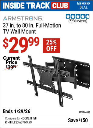 Harbor Freight Coupons, HF Coupons, 20% off - ARMSTRONG 37 in. to 80 in. Full-Motion TV Wall Mount for $39.99