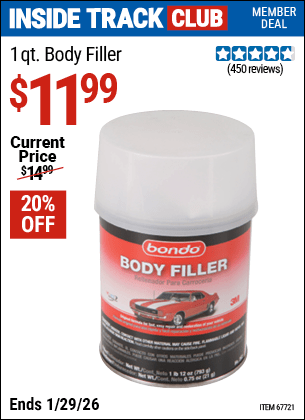 Harbor Freight Coupons, HF Coupons, 20% off - 1 Quart Bondo Lightweight Body Filler