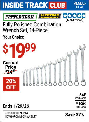 Harbor Freight Coupons, HF Coupons, 20% off - 14 Piece Fully Polished Combination Wrench Sets