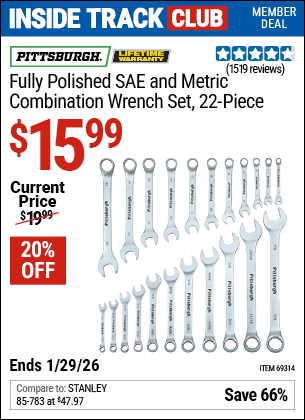 Harbor Freight Coupons, HF Coupons, 20% off - 22 Piece Fully Polished Sae & Metric Combination Wrench Set