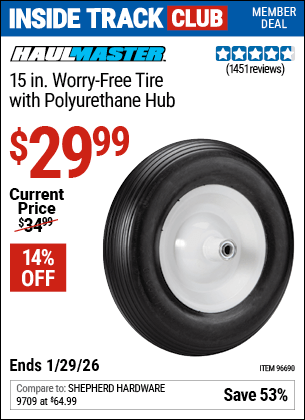Harbor Freight Coupons, HF Coupons, 20% off - 15 in. Worry Free Tire with Polyurethane Hub