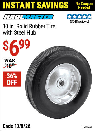 Harbor Freight Coupons, HF Coupons, 20% off - 10 in. Solid Rubber Tire with Steel Hub