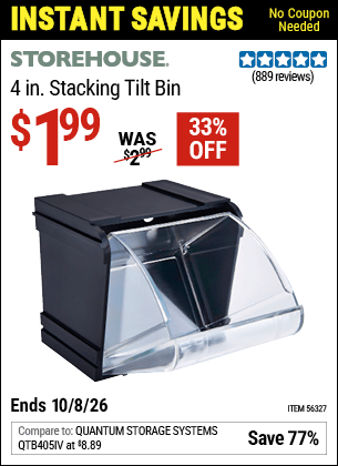 Harbor Freight Coupons, HF Coupons, 20% off - 4 in. Stacking Tilt Bin