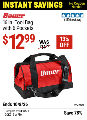 Harbor Freight Coupons, HF Coupons, 20% off - 16 In. Tool Bag With 6 Pockets
