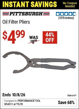 Harbor Freight Coupons, HF Coupons, 20% off - Oil Filter Pliers
