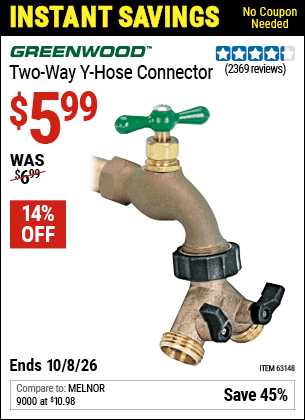 Harbor Freight Coupons, HF Coupons, 20% off - Two-way Y-hose Connector