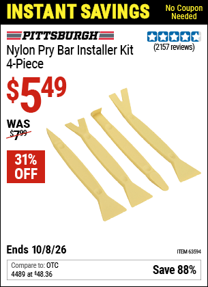 Harbor Freight Coupons, HF Coupons, 20% off - 4 Piece Nylon Pry Bar Installer Kit
