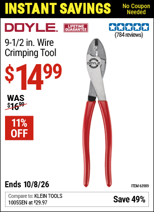 Harbor Freight Coupons, HF Coupons, 20% off - DOYLE 9-1/2 in. Wire Crimping Tool for $13.99