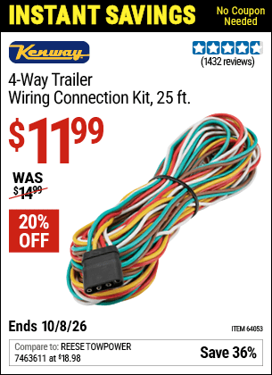 Harbor Freight Coupons, HF Coupons, 20% off - Four-way Trailer Wiring Connection Kit