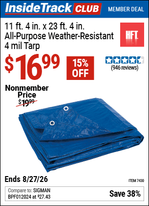 Harbor Freight Coupons, HF Coupons, 20% off - HFT 11 ft. 4 in. x 23 ft. 4 in. Blue All Purpose/Weather Resistant Tarp 