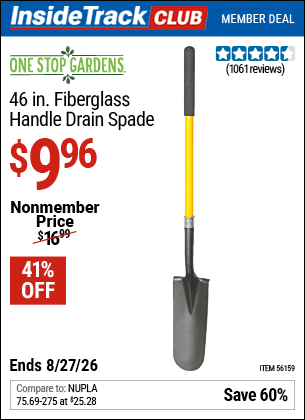 Harbor Freight Coupons, HF Coupons, 20% off - 46 in. Fiberglass Handle Drain Spade