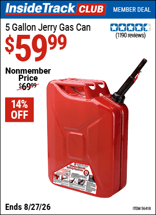 Harbor Freight Coupons, HF Coupons, 20% off - 5 Gallon Jerry Gas Can