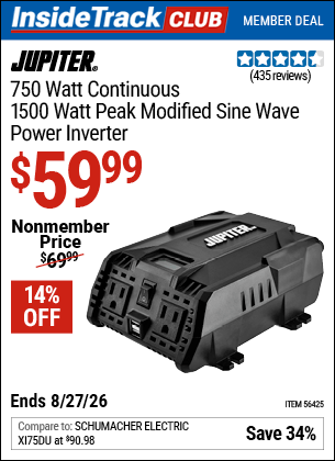 Harbor Freight Coupons, HF Coupons, 20% off - 750 Watt Continuous/1500 Watt Peak Modified Sine Wave Power Inverter