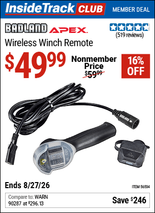 Harbor Freight Coupons, HF Coupons, 20% off - BADLAND Wireless Winch Remote for $59.99