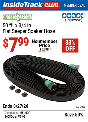 Harbor Freight Coupons, HF Coupons, 20% off - ONE STOP GARDENS 3/4 in. x 50 ft. Flat Seeper Soaker Hose for $7.99