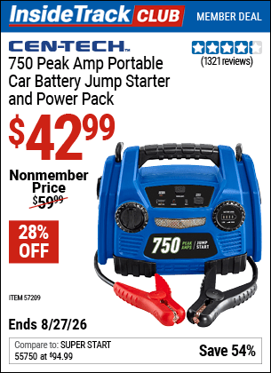 Harbor Freight Coupons, HF Coupons, 20% off - 750 Peak Amp Portable Jump Starter and Power Pack